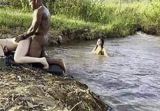 Two Hotties Sucked and Fucked Outdoors by River