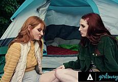 redhead lacy lennon shares a hard secret affair with her sexy neighbor during camping