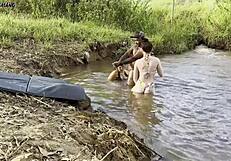 Two Hotties Sucked and Fucked Outdoors by River