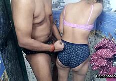 Indian wife gives handjob. Husband cums on her panty.