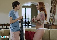 Stunning Milf Flashes Tits After Stepson Helps with Dress