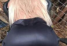 woman gifts husband with little blonde sex toy