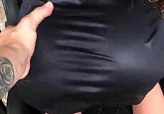 woman gifts husband with little blonde sex toy