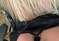 woman gifts husband with little blonde sex toy