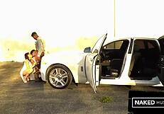 two sexy black chicks from the midwest sucking on a black dick in miami