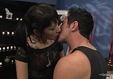 tattooed babe teases with sucking and fucking on long dick