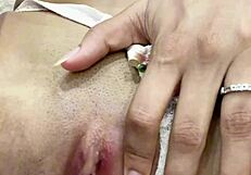 Horny Latina teen's tight pussy fucked by dildo