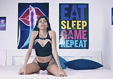 Desi Devi former TV-host in bdsm blowjob with big black cock cumshot facial