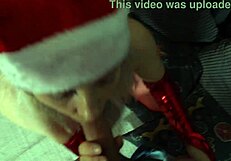 Laura Gets Horny In Her Christmas Pantyhose And Gives Blowjob As A Present