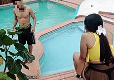Stepsister with big ass craves hard risky sex in public pool