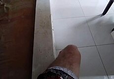 I spied on my stepsister in the bathroom. She forced me to fuck her big ass.