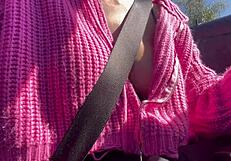 italian horny big tits milf artemisia love flashing her juicy tits while driving around