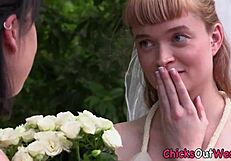The lesbian Aussie bride says, 'Finger me harder'