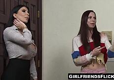 Two Horny Babes Watch Lesbian Porn Together Before They Get Naked And Enjoy Passionate Sex