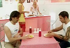 Milf waitresses Diana Gold and Eva Mercedes in foursome