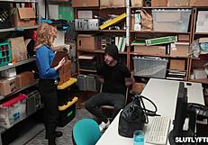 Female LP officer feeds pussy to male suspect in office interrogation