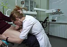 hot dentist with glasses sucking cock and swallowing cum!