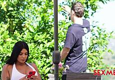 Japanese chick in ripped jeans kaede kuroki takes two dicks