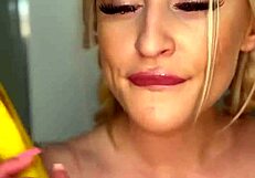 horny college girl sucks banana