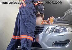 my mechanic asked if he can fuck my wife and i said yes, watch the creampie