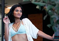 indian milf angel constance strips naked, revealing her big tits and ass in a teasing solo show