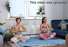 Inked yoga instructor lured. Into anal threeway with couple?