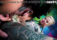 inexperienced tattooed hippie babe gets first anal lesson from kinky alt pornstar