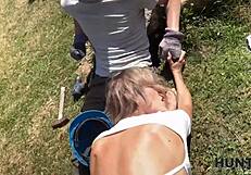 sexy fantasy fucks old hunter for salary in public!