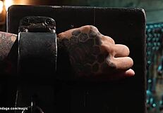 ebony slave pinned with vampire sticks bondage choking deepthroat gagging rough fucking interracial kinky whipping