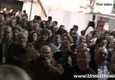 filthy blonde slut rubbing her twat in public outdoor striptease