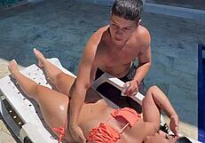 i'm hooking up with a hot colombian babe outdoors by the pool