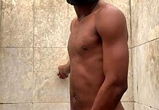 Amateur Soapy Dick Massage in Shower Leads to Cum and Nearly Getting Caught