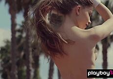 Ukrainian tennis player Kate Chromia strips on the court outdoors