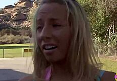 Inked Blonde Muff Diver Seduces The Wandering Cyclist Into Using A Double Ended Dildo