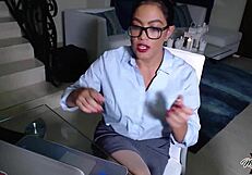 Slutty asian secretary maxine x fucks herself on desk
