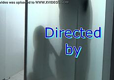 the blonde teen bathes in the shower, giving blowjob and licking