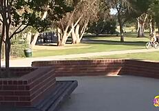 Inked Blonde Muff Diver Seduces The Wandering Cyclist Into Using A Double Ended Dildo