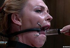 Shackled Gagged Slut In Red Stockings