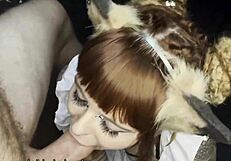 Cute cat maid receives big dick in her throat.