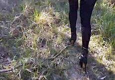 walking in the woods with high heels 😊