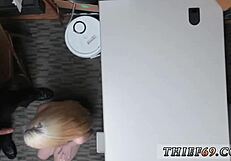 the young blonde amateur tries to steal, but the police officer turns it into hardcore fun