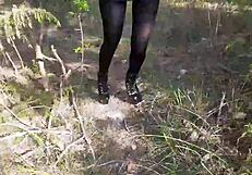 walking in the woods with high heels 😊