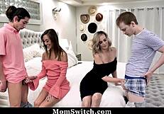 curvy milfs set cameras, catch sons in act, swap for forbidden group sex