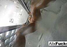 Alix Lynx takes a quick post-sex shower, feeling refreshed and satisfied