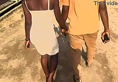 Joyfulsin's ebony quickie with big black cock in doggystyle anal and blowjob double fucking