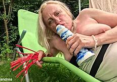 Mega dildo stretches prolapse pussy