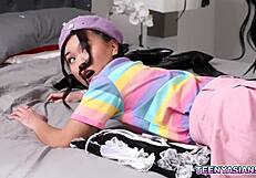 Kimmy Kimm and boyfriend Jayden Marcos invite dominant Ophelia Purr for threesome in bedroom