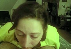 redhead laying on stomach deepthroating subtly