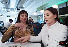 The sneaky waitress fucks me hard in the restaurant, and we get caught