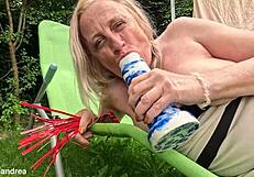 Mega dildo stretches prolapse pussy